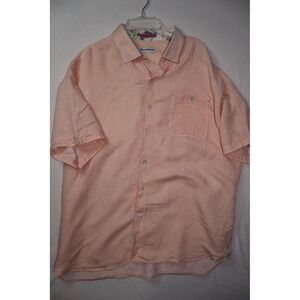Tommy Bahama Mens XL Peach Pinstripe Short Sleeve Button Down Shirt Tropical